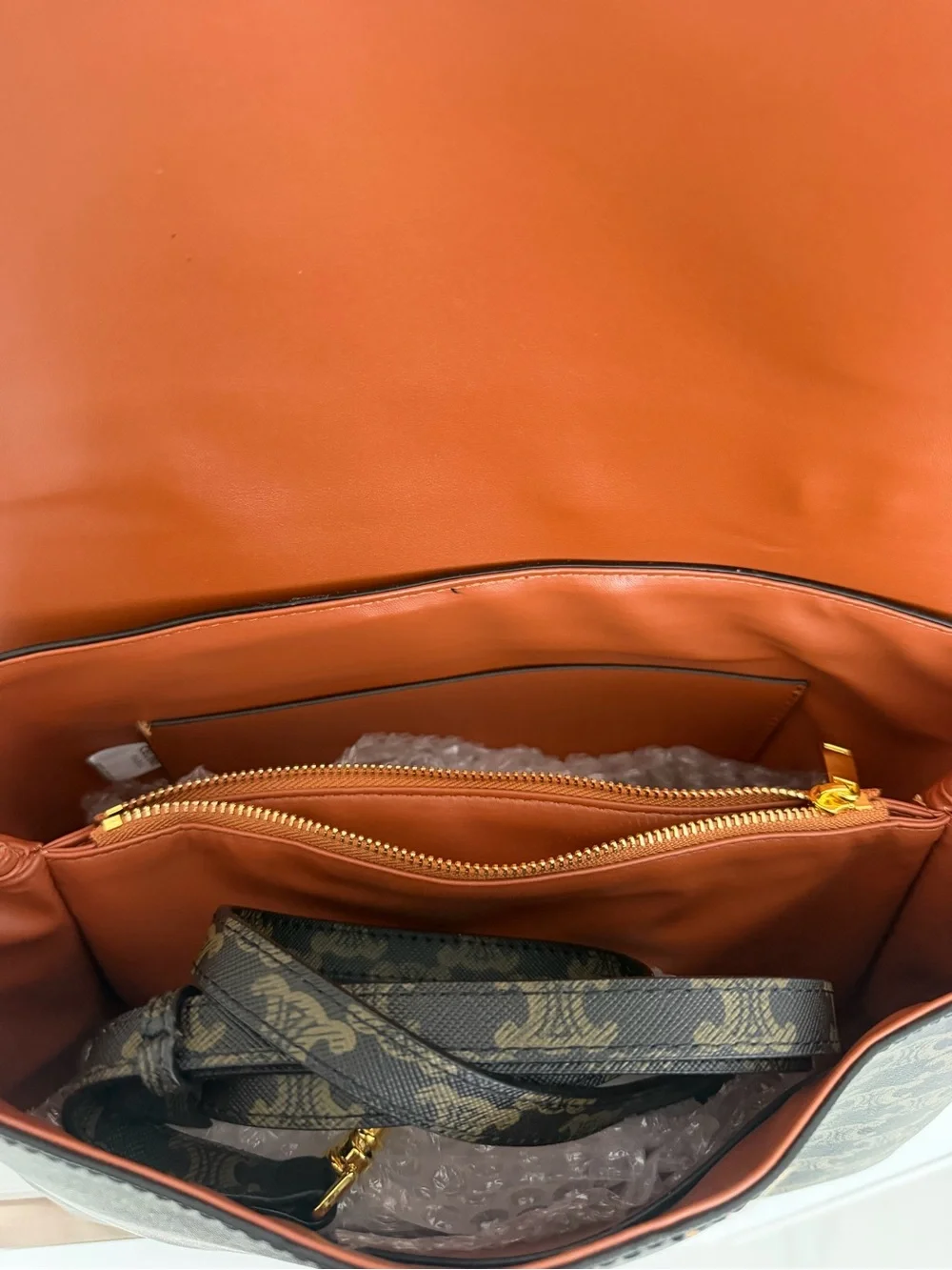 Black & Brown Triomphe Top-Handle Bag with Gold Hardware